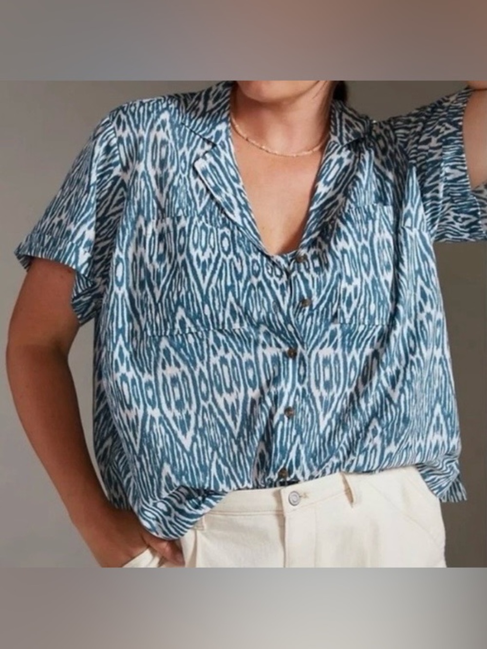 Anthropologie Pilcro Printed Voile Surf Shirt Size Large